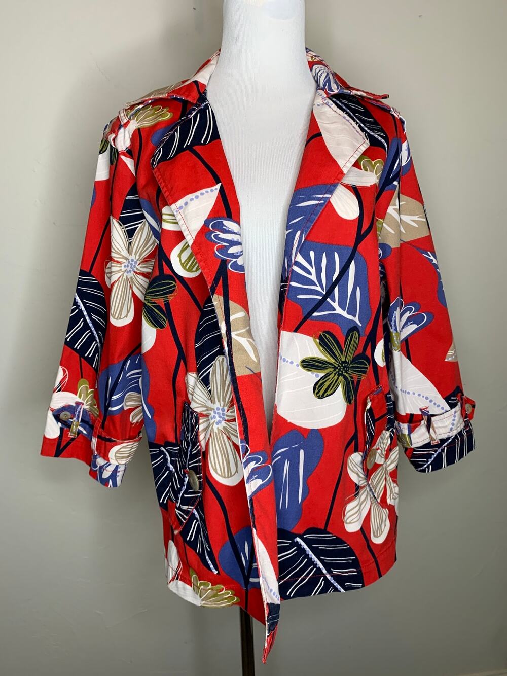 Vintage Westbound Red Floral Canvas Jacket Sz ? Large Petite